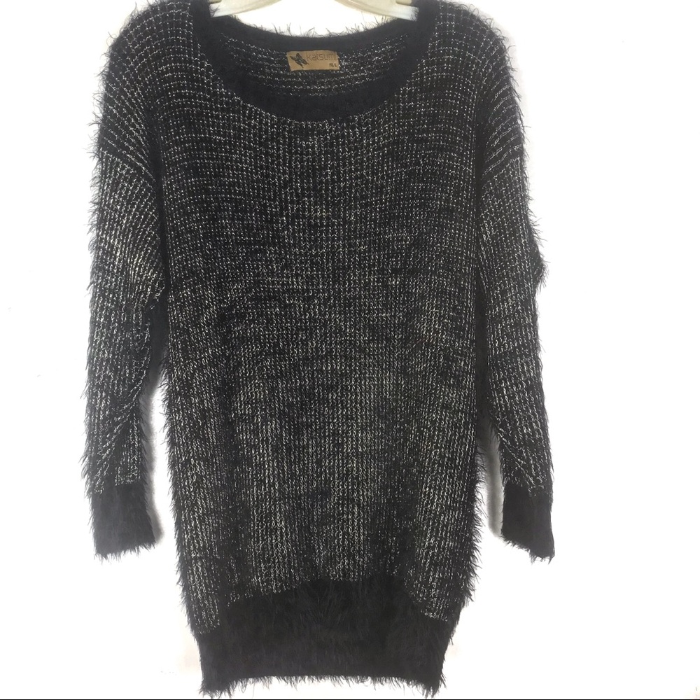 Fuzzy navy and gold lightweight sweater